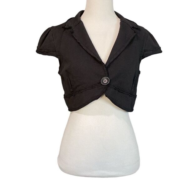 Y2K Shrug Jacket Cropped Soft Knit Sweatshirt Blazer Black - Picture 1 of 10